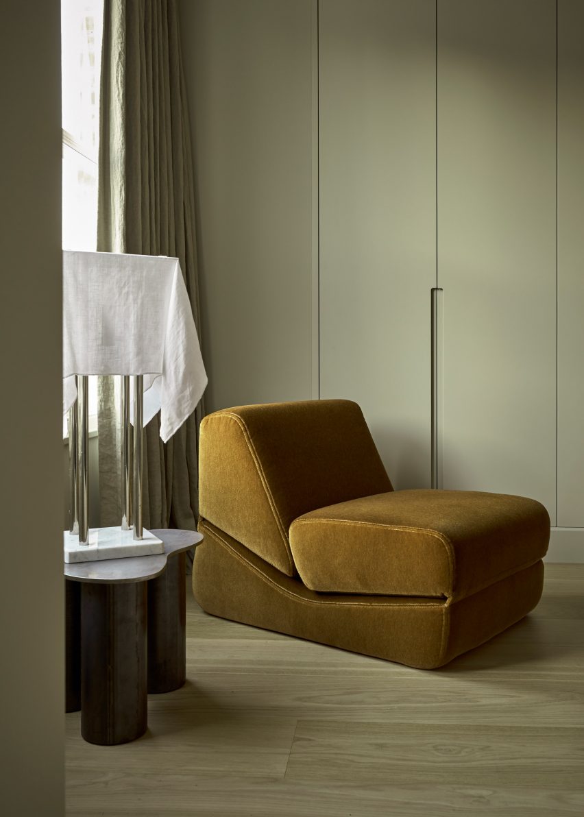 Velvet armchair in a bedroom