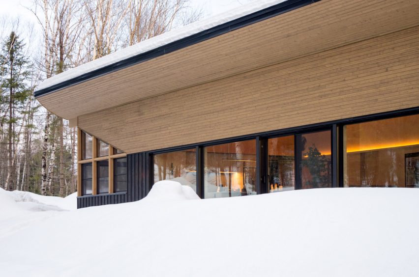 Curved roof with snow drifts