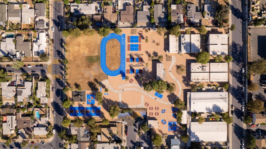 Aerial view of neighbourhood wide solar reflective coating