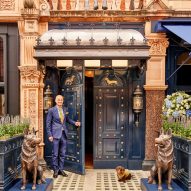 navy blue gloss door of george private members club london
