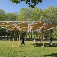 Craft Not Carbon pavilion topped with woven bamboo canopy
