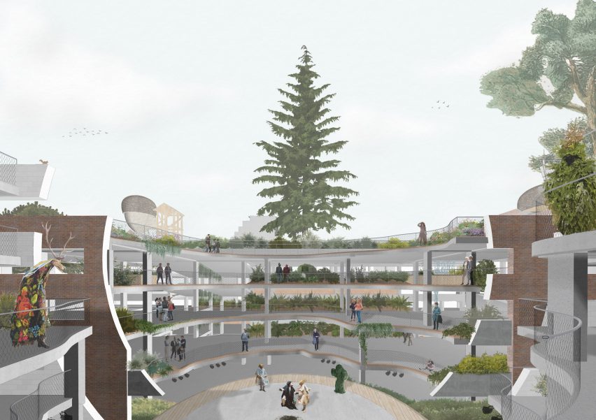Visualisation showing an abandoned car park in use as a folk tale theatre