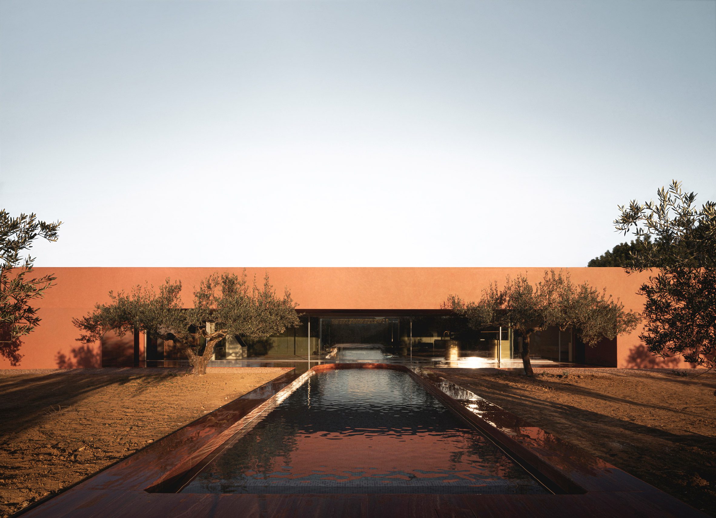 Swimming pool outside of La Casa de los Olivos in Valencia by Balzar Arquitectos
