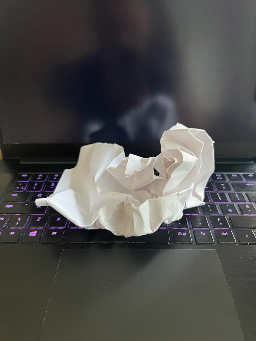 A piece of crumpled paper used to prompt an artificial intelligence