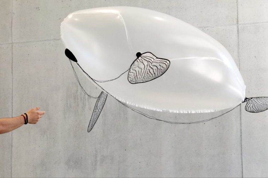White balloon with black fins by Lucerne School of Art and Design student
