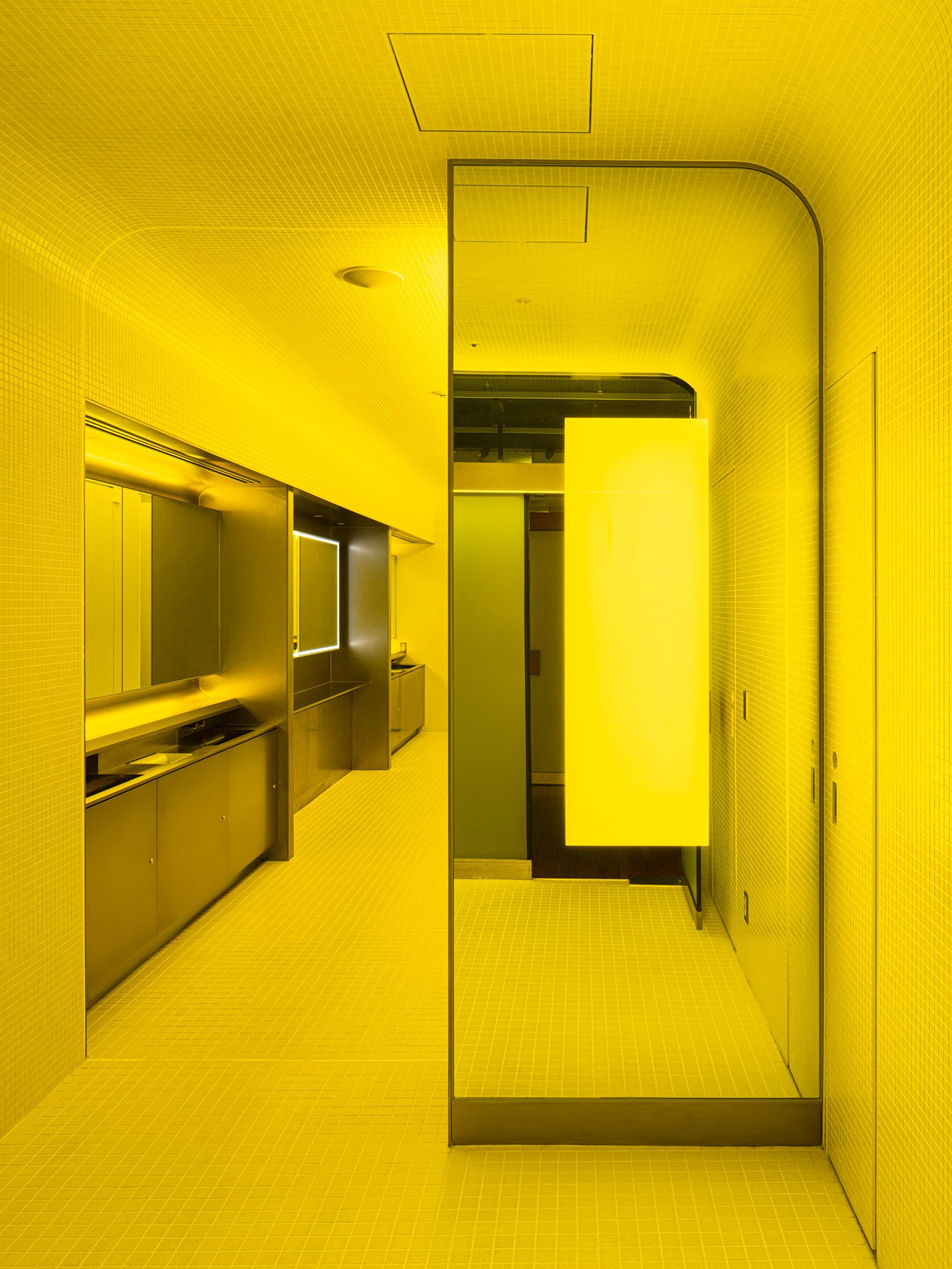 Interior of yellow bathroom