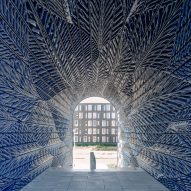New Delft Blue archways wrapped in 3,000 unique 3D-printed ceramics tiles