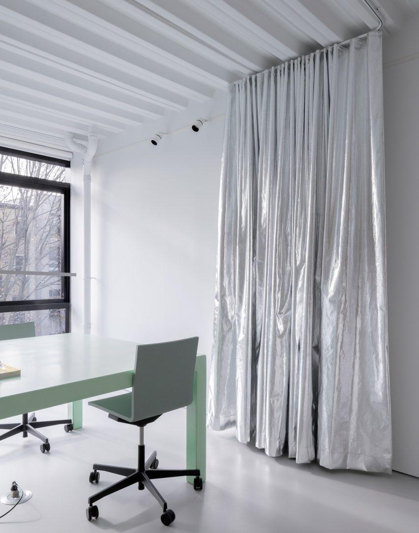 Work study with silvery curtain
