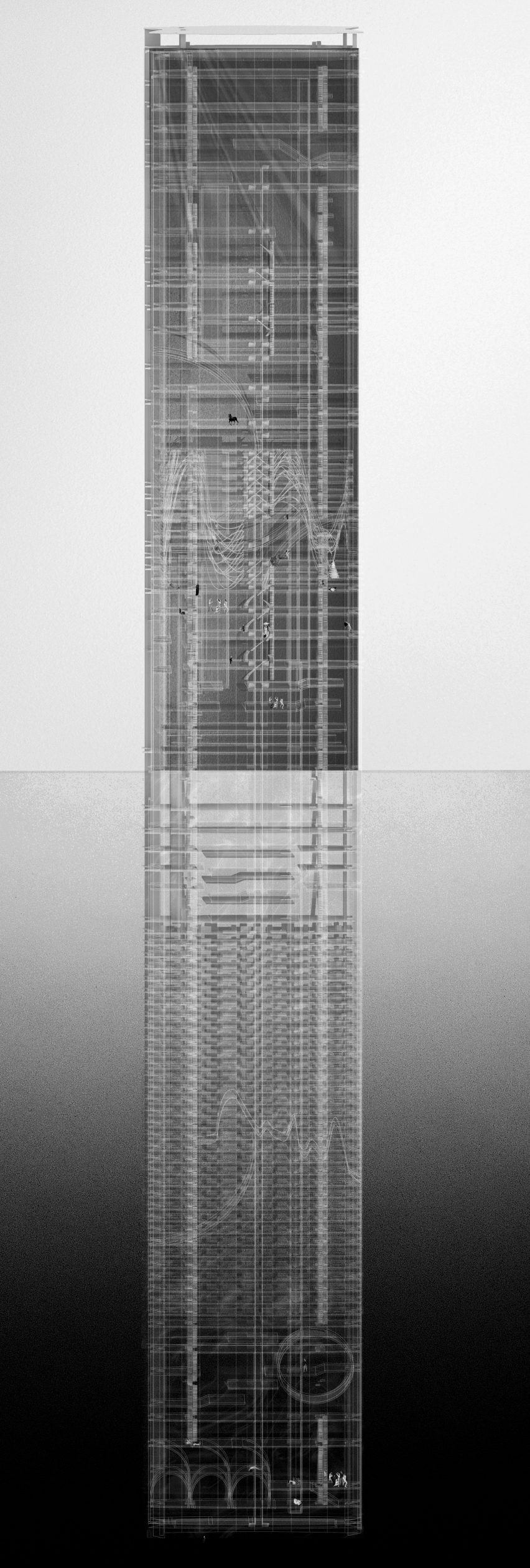 Tall sectional view of Montparnasse tower