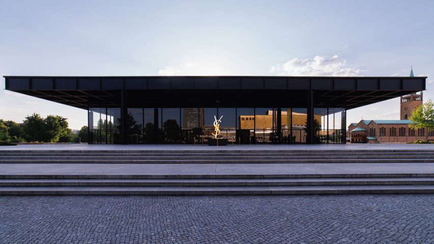 Exterior photo of Neue Nationalgalerie by Mies van der Rohe at the Saint Laurent show