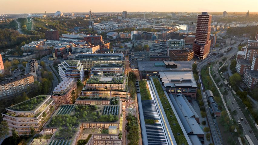 Aerial view of Stockholm Wood City