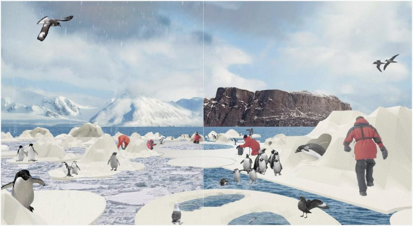 Visualisation showing 3D-printed structures that extend landscapes in Antarctica 