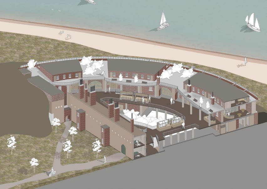 Visualización que muestra un sitio turístico de uso mixto junto al mar