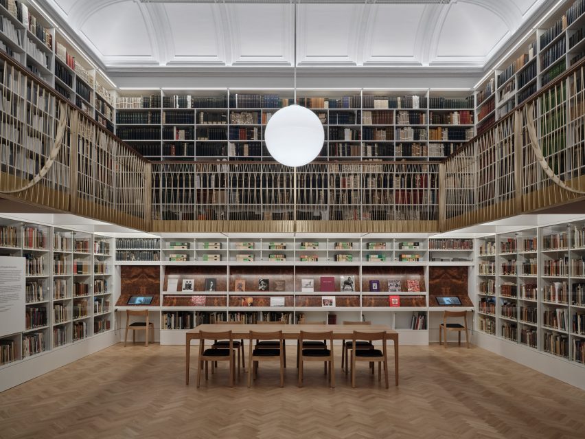 Double-height library inside Victoria & Albert Photography Centre by Gibson Thornley Architects and Purcell