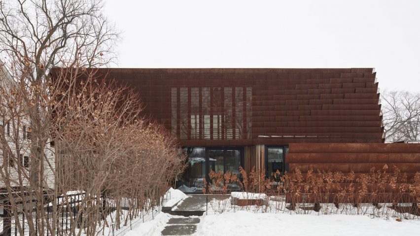 Weathering steel facade of Winnipeg home