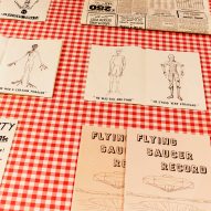 Gingham tablecloth with UFO flyers