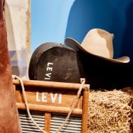 A cowboy hat and straw bale film props