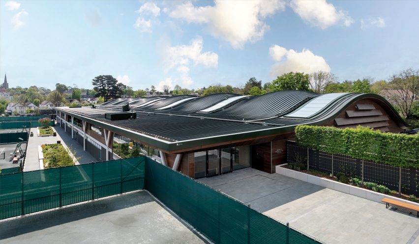 Exterior of new courts at All England Lawn Tennis Club by Hopkins Architects