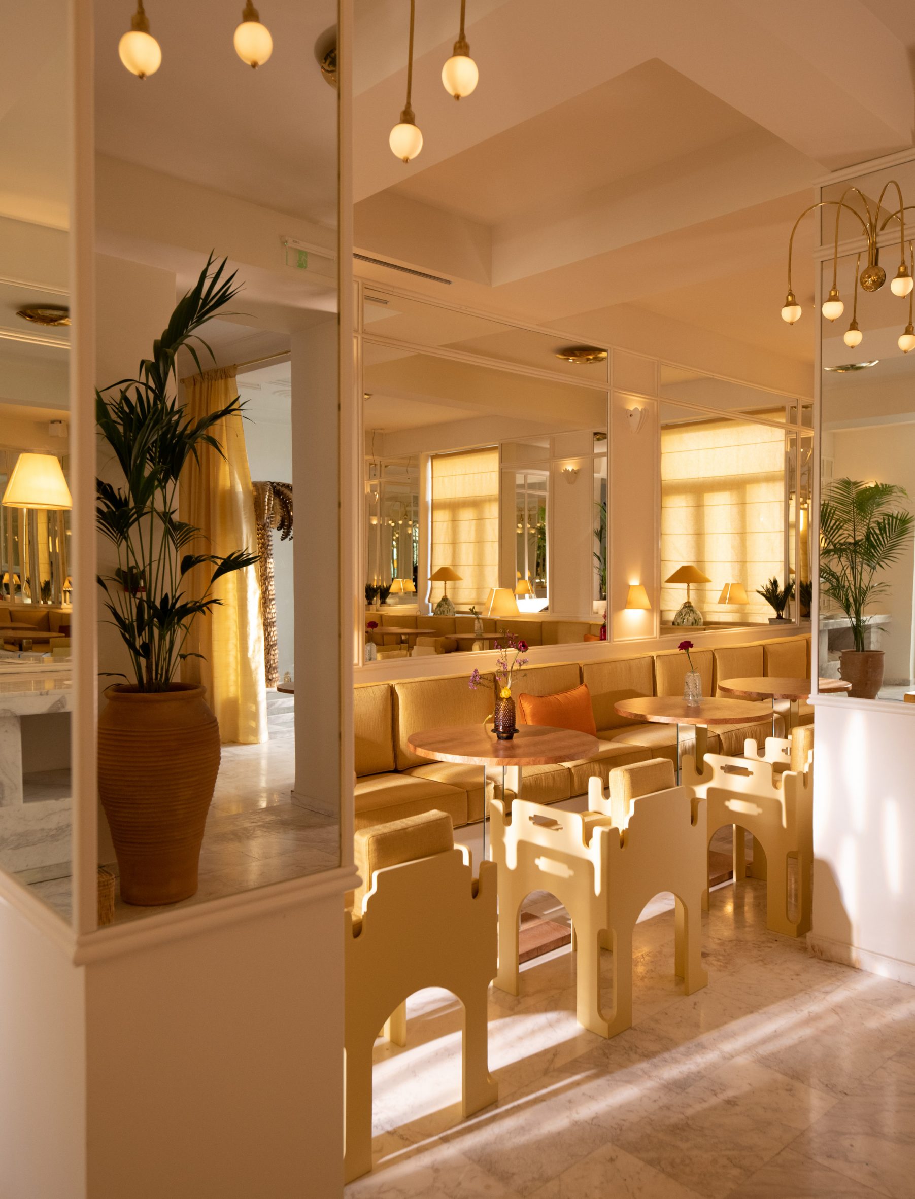 Lounge of Athens hotel with warm-toned colour palette