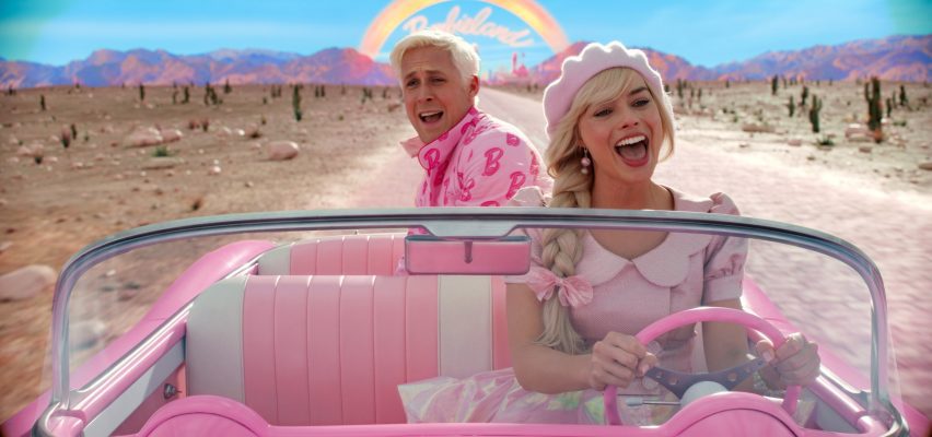 Barbie and Ken driving through Barbieland