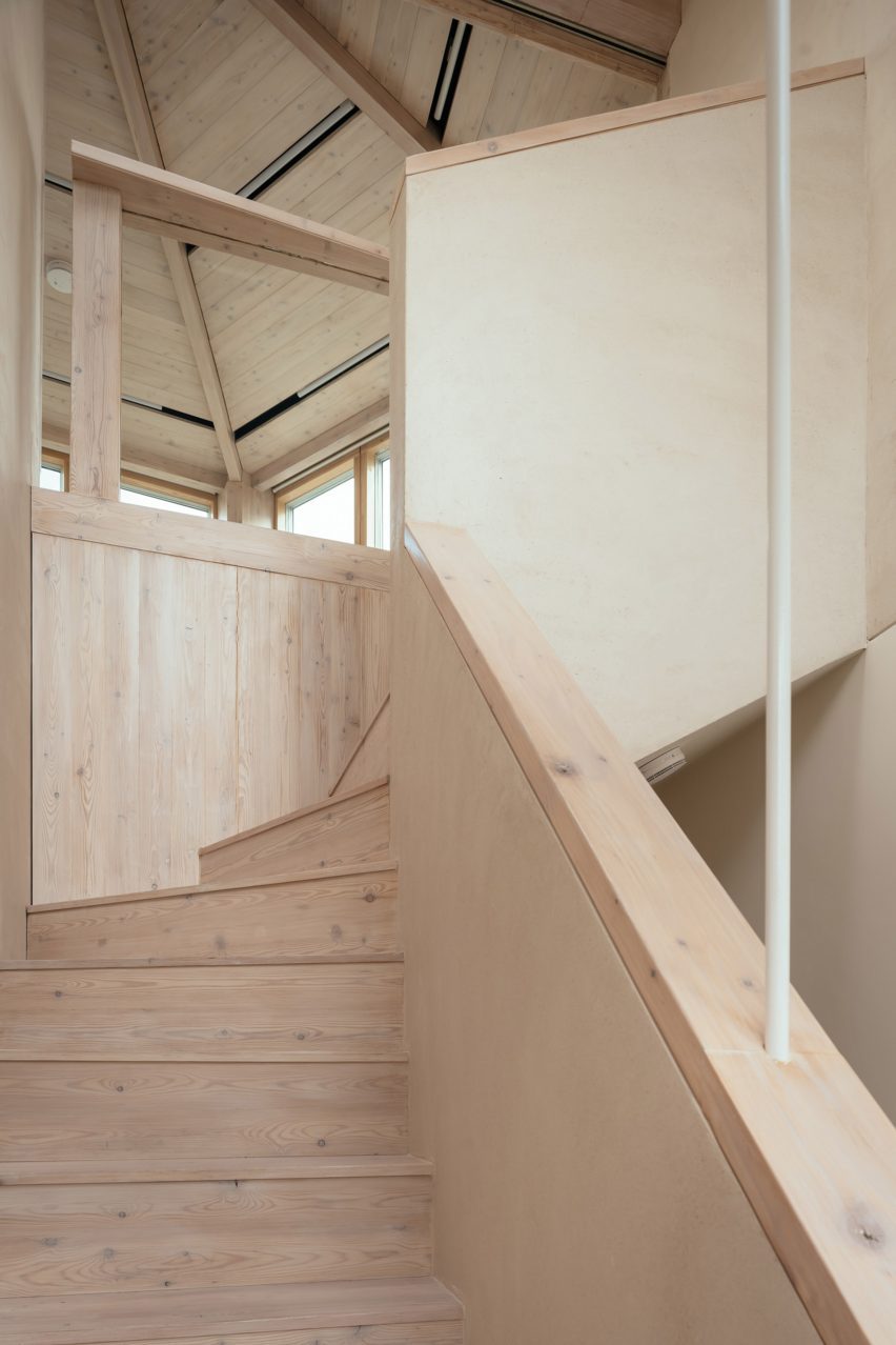 Larch staircase leading up to Larch Loft extension in London