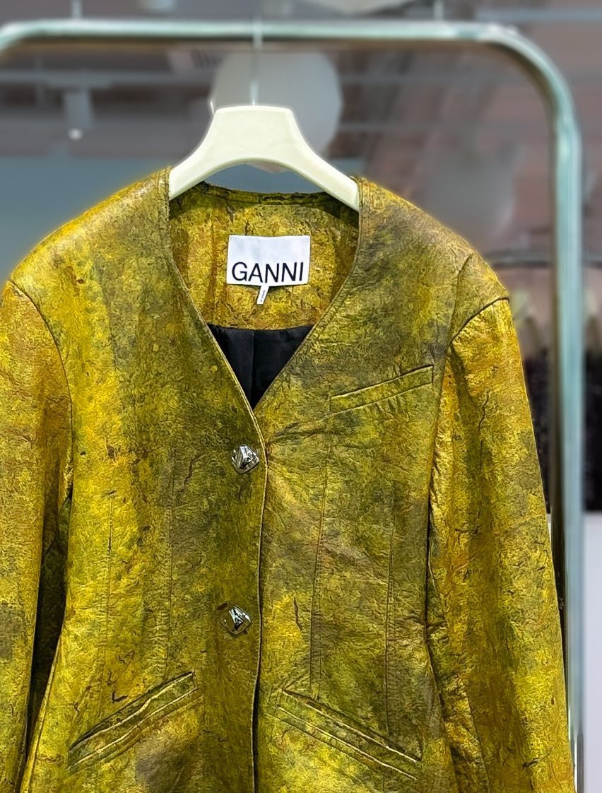 Leather jacket made from bacterial cellulose by Polybion and Ganni