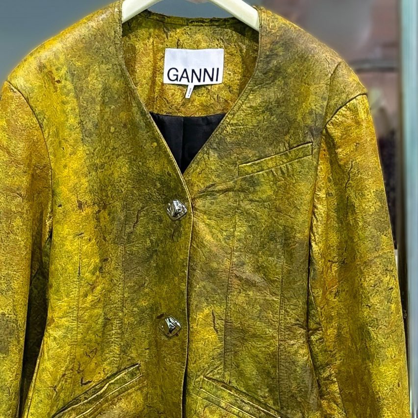 Leather jacket made from bacterial cellulose by Polybion and Ganni
