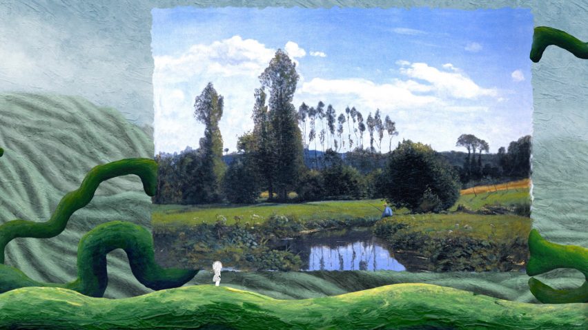 Still from hand-painted The Master's Pupil video game by Pat Naoum with a Claude Monet painting