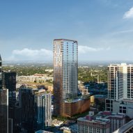 Rendering della Wilson Tower con skyline di Austin