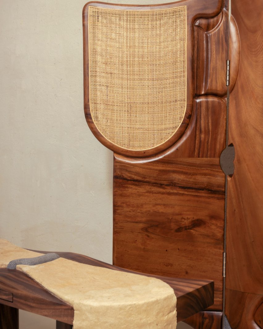 Rattan and wood furniture detail