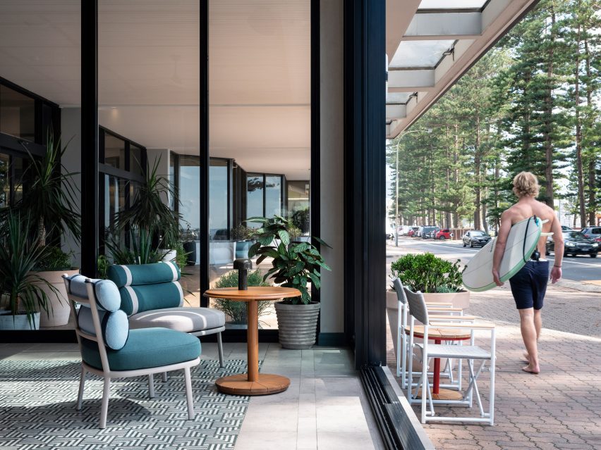 Street-facing hotel lounge designed by Luchetti Krelle