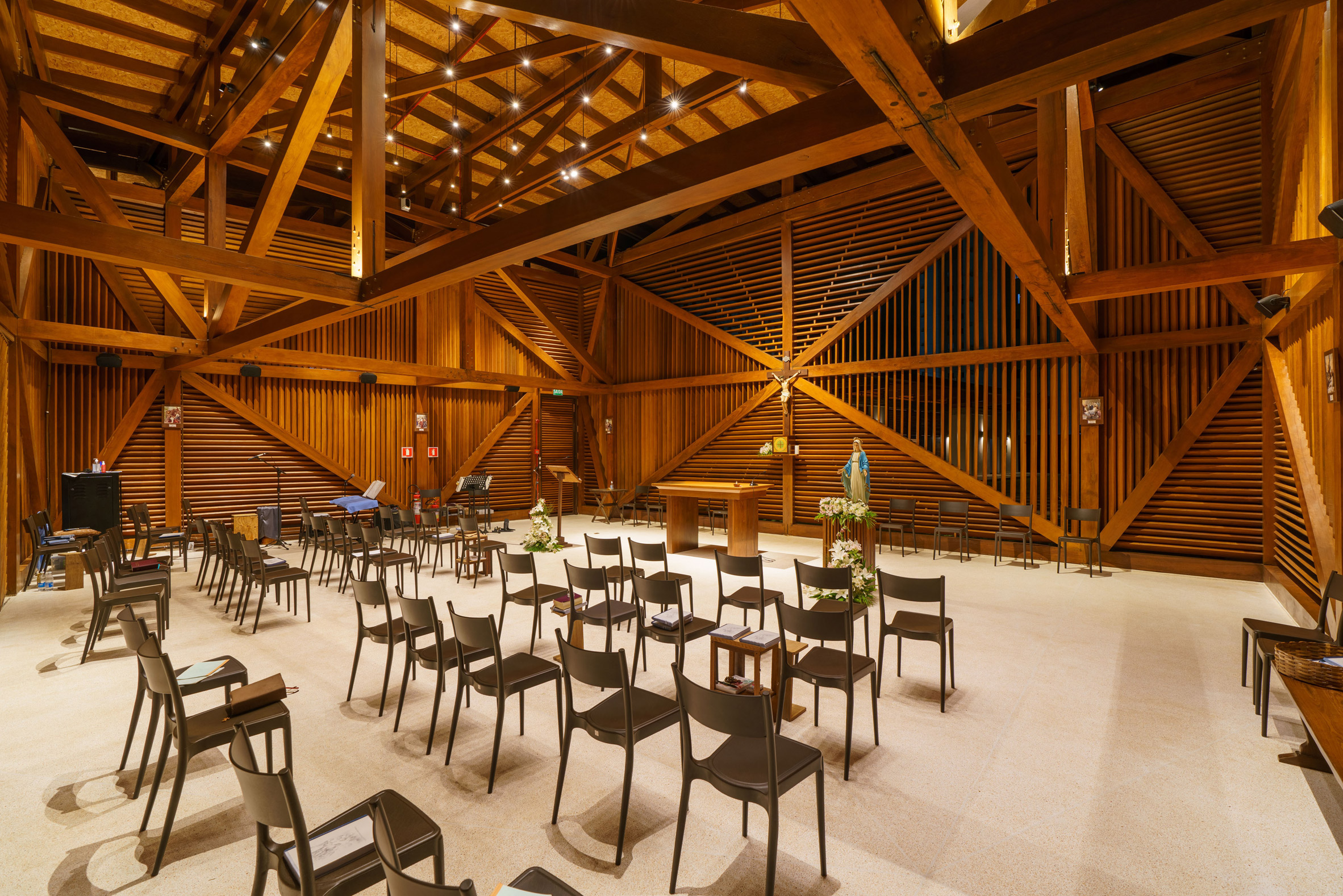 Wood-clad interior for worship space