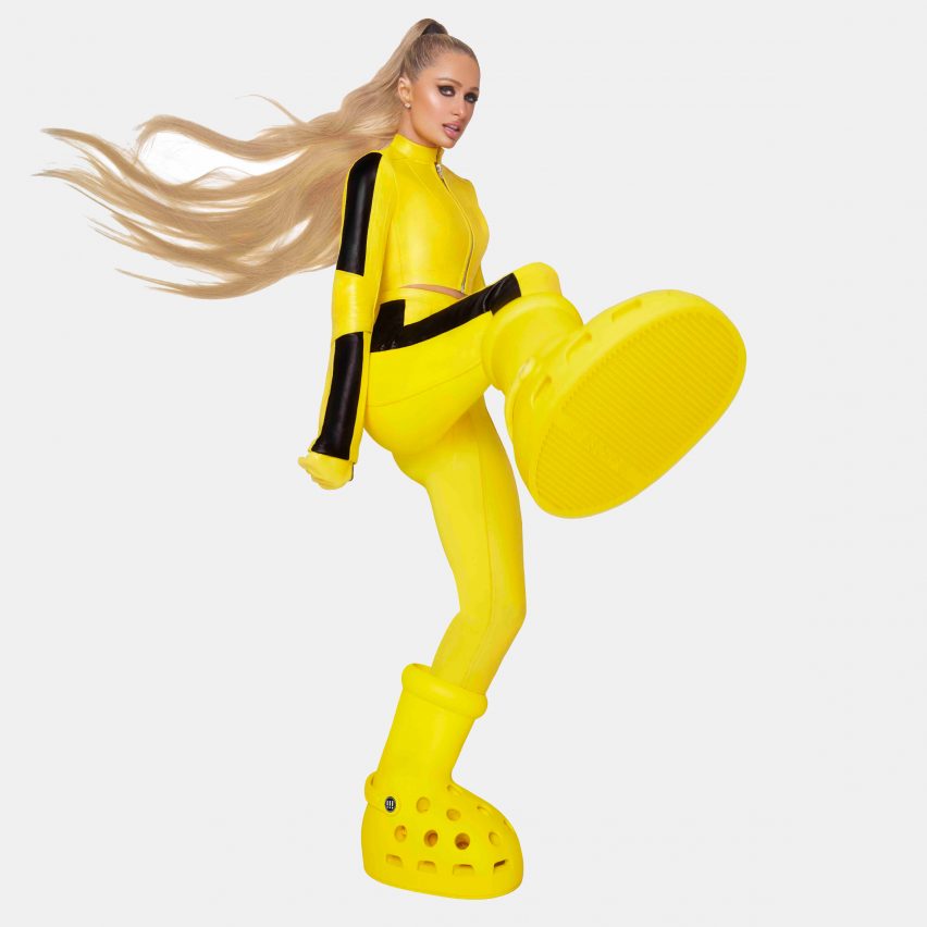 Paris Hilton wearing the yellow boots
