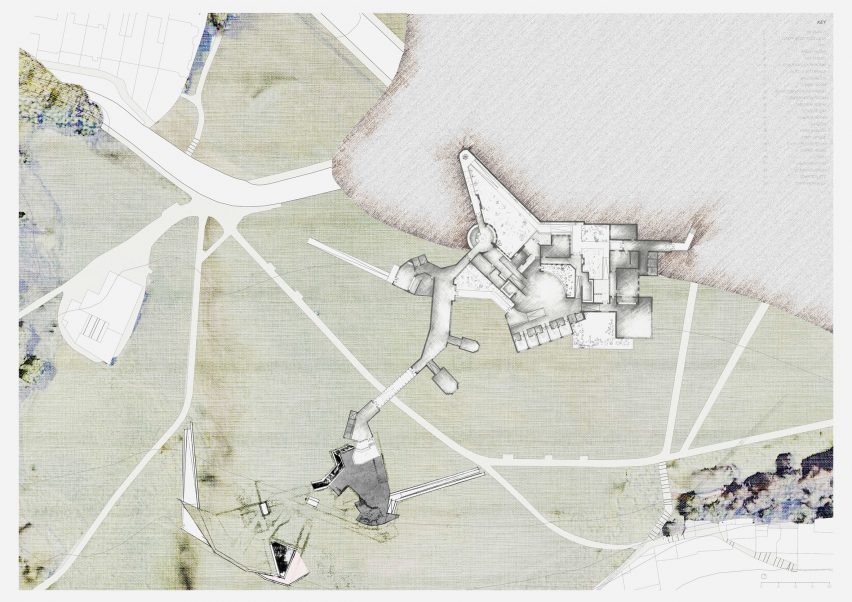 Aerial diagram showing building in field