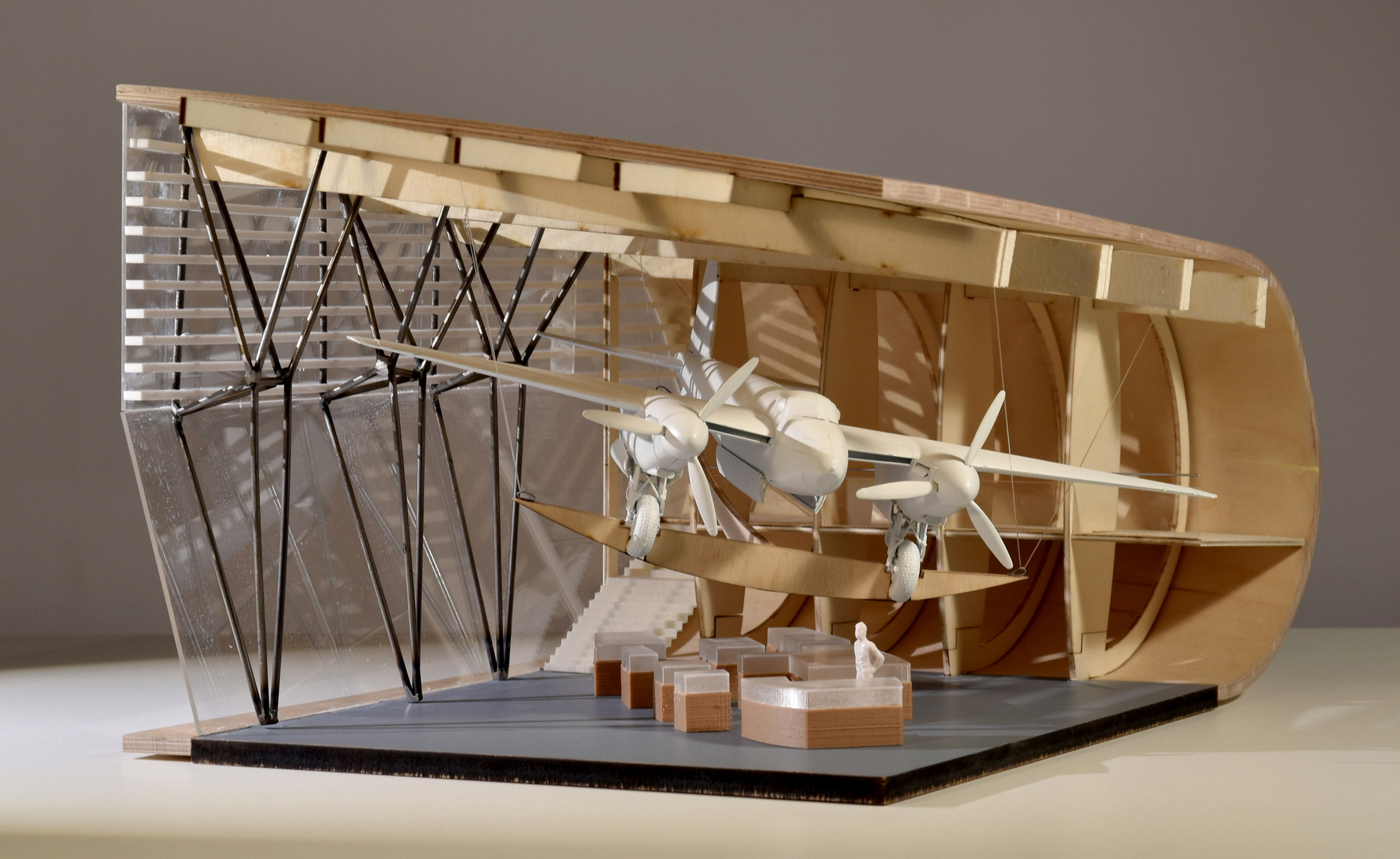Sectional model showing airplane displayed in interior