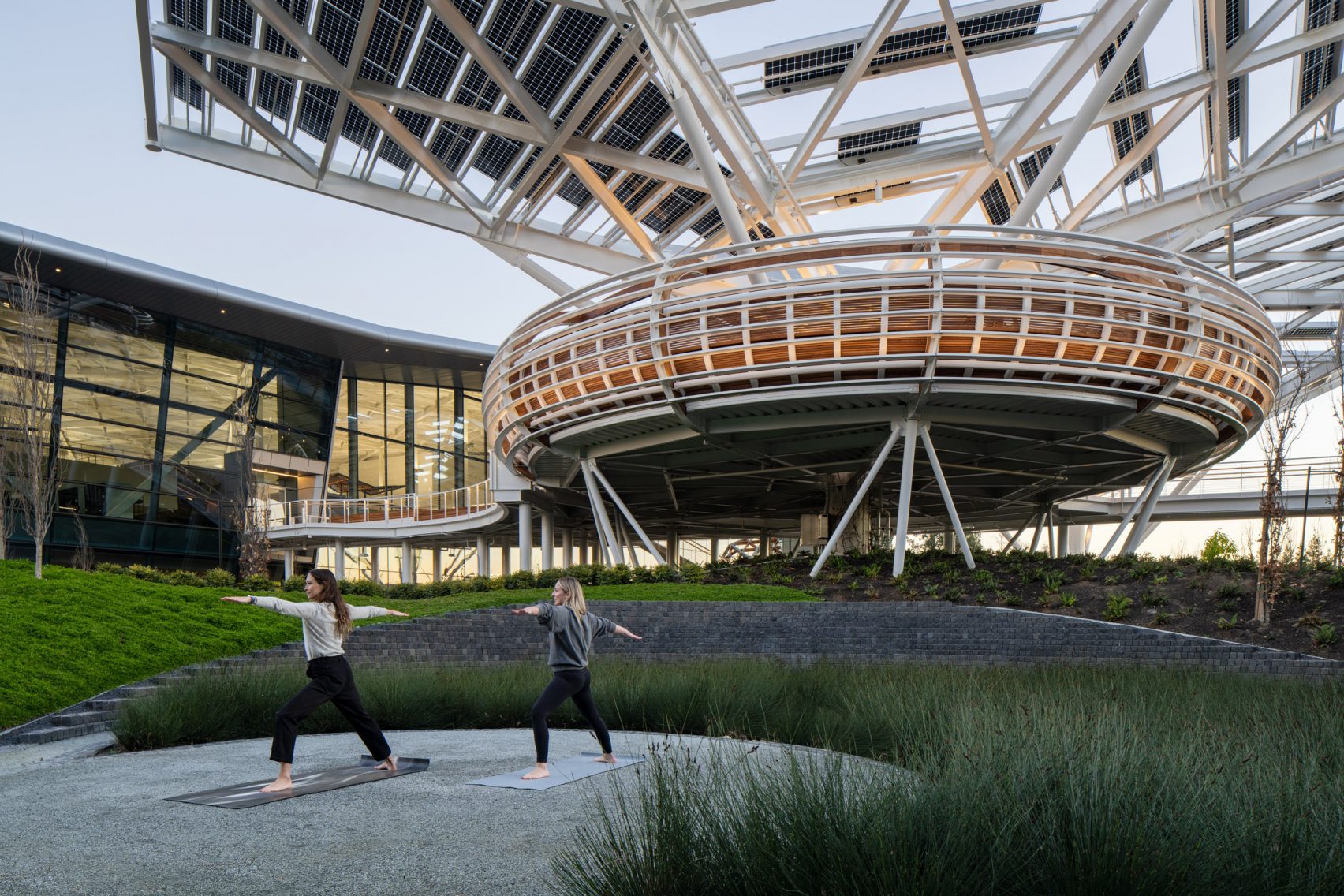 Trellis With Photovoltaic Panels Covers Outdoor Workspace In California 3243