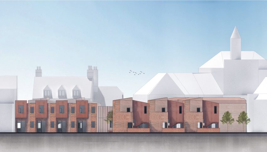 Elevation drawing of affordable housing units in Ladywell, England.