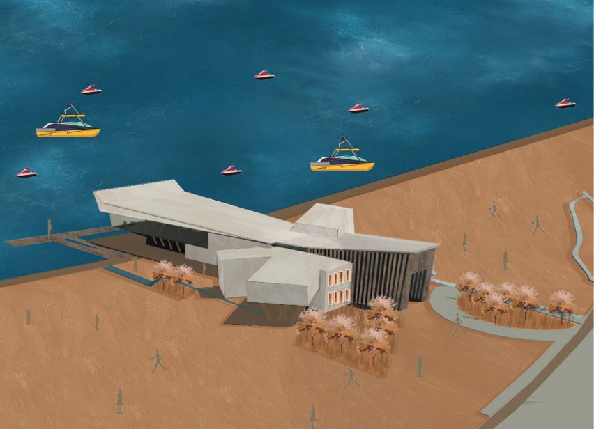 Visualisation of a historical journey museum situated along a body of water