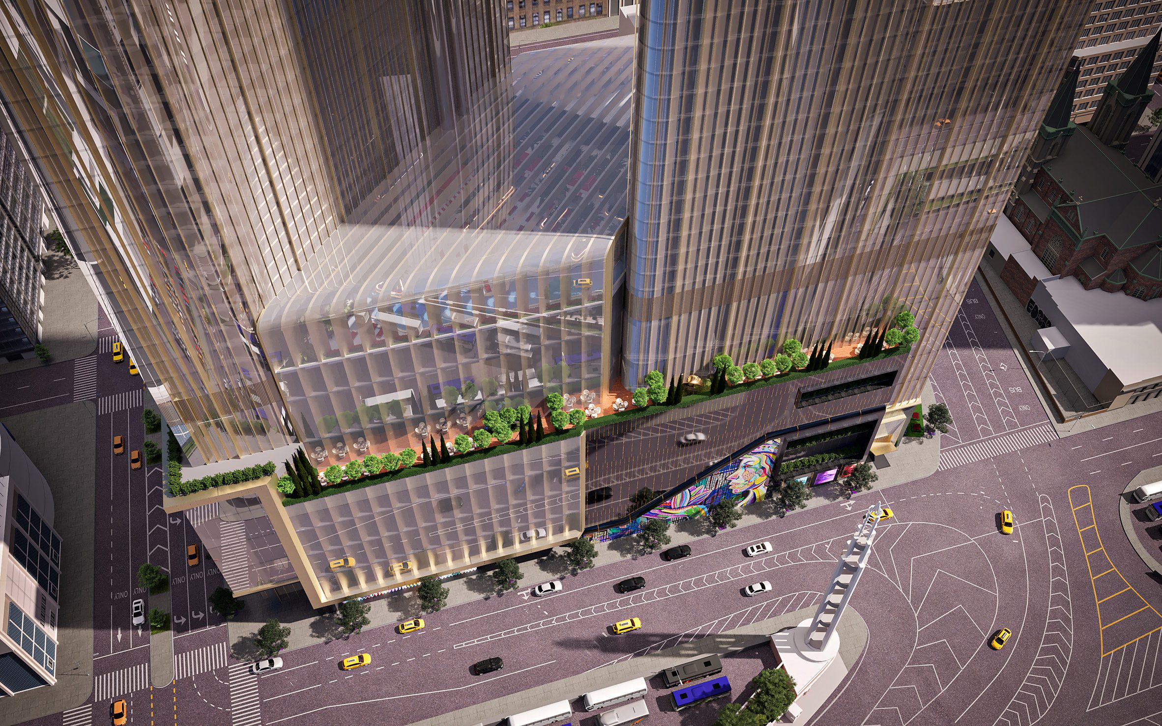 A rendering of a casino and residential tower