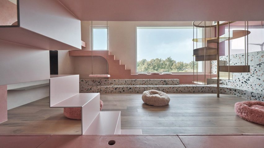 Interior of pink house in Taiwan