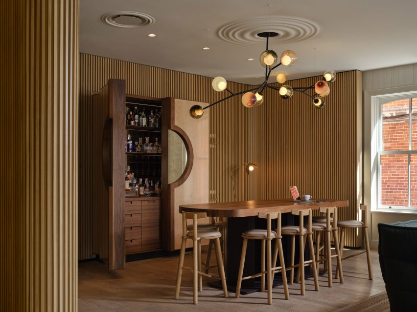 Bar surrounded by tambour panelling