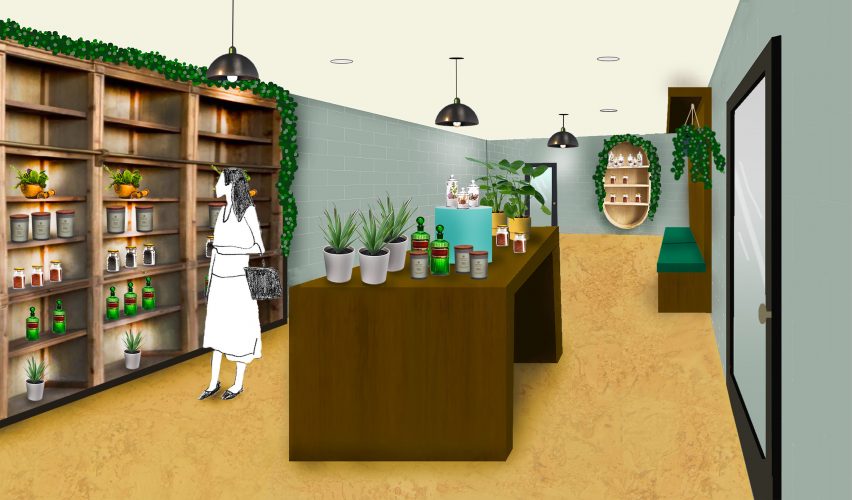 Visualisation of a herbal supplement shop in a wellbeing centre