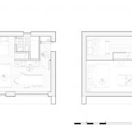 A square plan drawing of a small house
