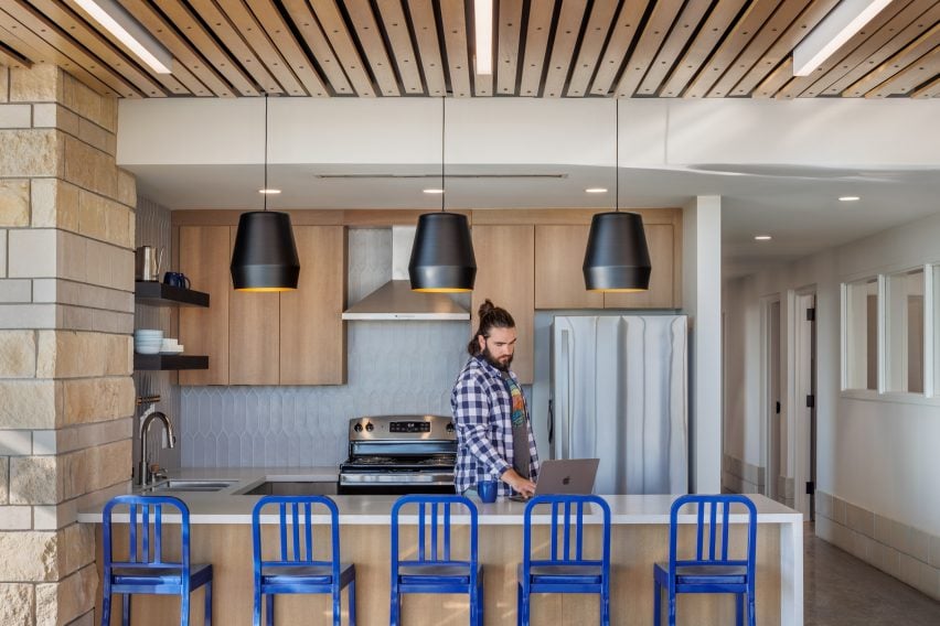 Timber-clad kitchen within research centre