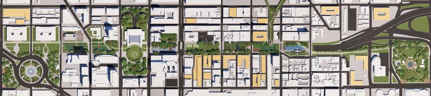 Aerial view of city blocks