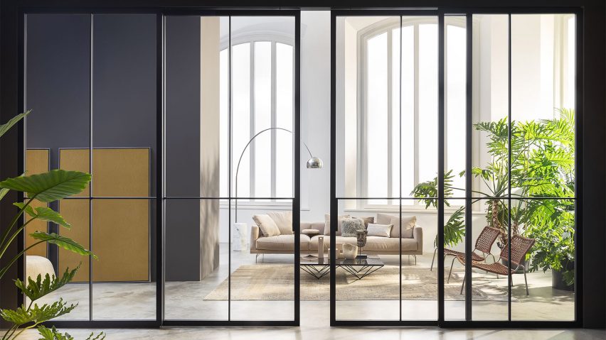 Photo of glass doors by Lualdi and a living room