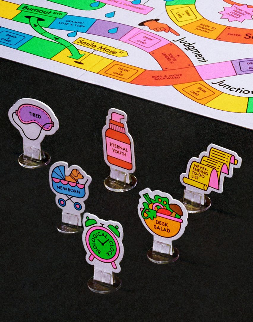 Close-up of game tokens by billie and little troop