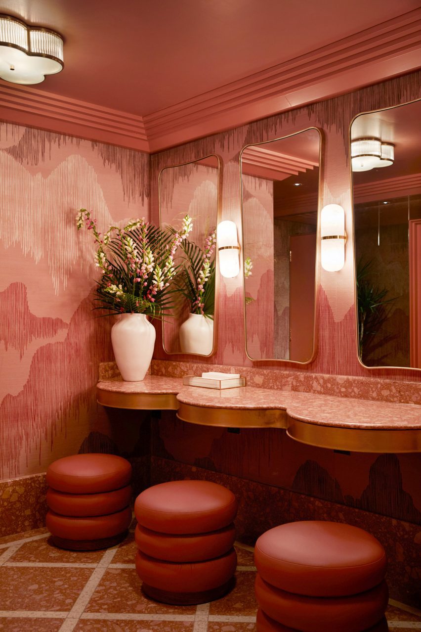 Image of the restaurant's pink-hued bathrooms