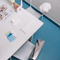 White table and blue floor