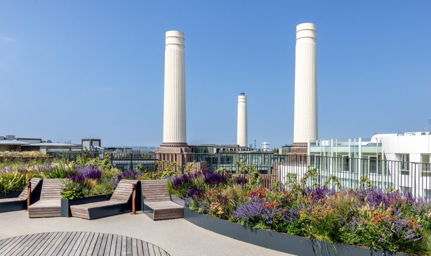 Rooftop garden overlooking Battersea Power Station